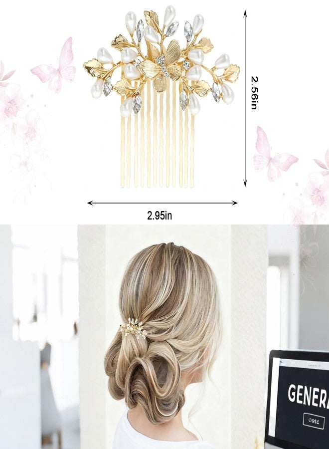 DeepSexual Bridal Pearl Hair Comb, Wedding Hair Accessories with Butterfly and Pearl Design for Bride and Bridesmaids (Golden) - Image 3